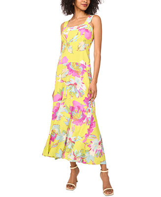 Vince Camuto Women's Floral Square-Neck Smocked-Back Sleeveless Maxi Dress - Macy's | Macy's