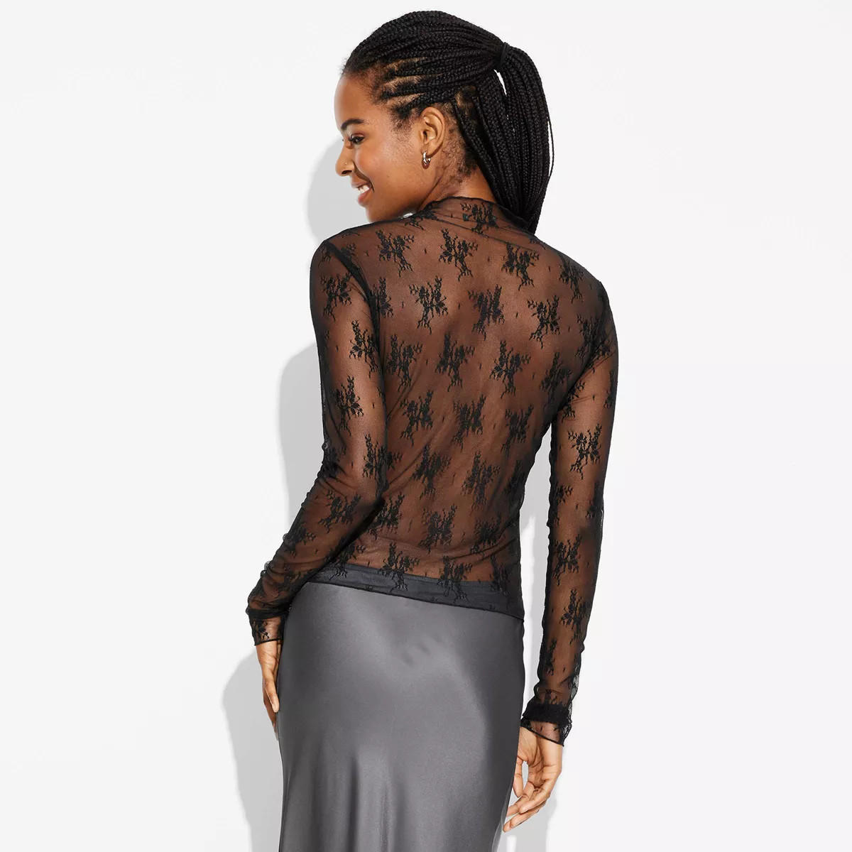 Women's Long Sleeve Mock Turtleneck Lace Shirt - Wild Fable™ | Target