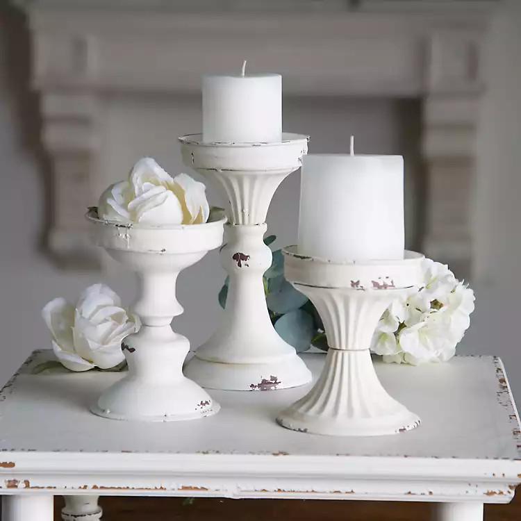 Distressed White Metal Candle Holders, Set of 3 | Kirkland's Home