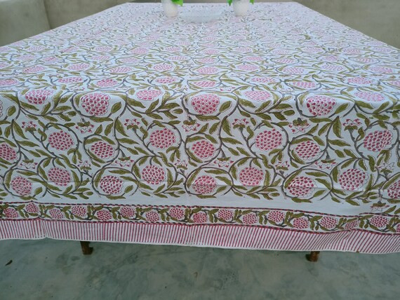 Cotton Table Cloths, Floral Table Cover, Tablecloth Block Printed, Dinning Tablecloth, 6-10 Seate... | Etsy (US)