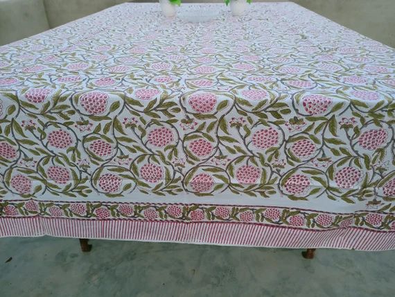 Cotton Table Cloths, Floral Table Cover, Tablecloth Block Printed, Dinning Tablecloth, 6-10 Seate... | Etsy (US)