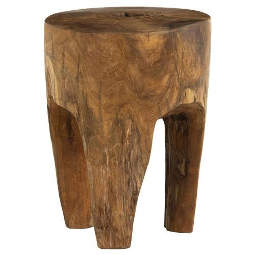 Keith Global Bazaar Natural Teak Wood Round Outdoor Side End Table | Kathy Kuo Home