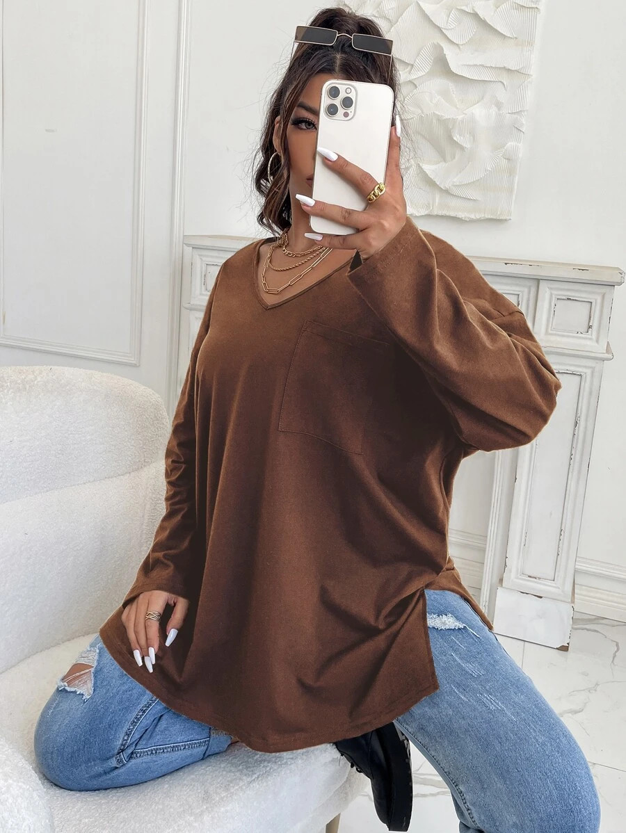 Plus Patched Pocket Drop Shoulder Split Hem Tee
   
      SKU: sf2111292302221280
          (500+... | SHEIN