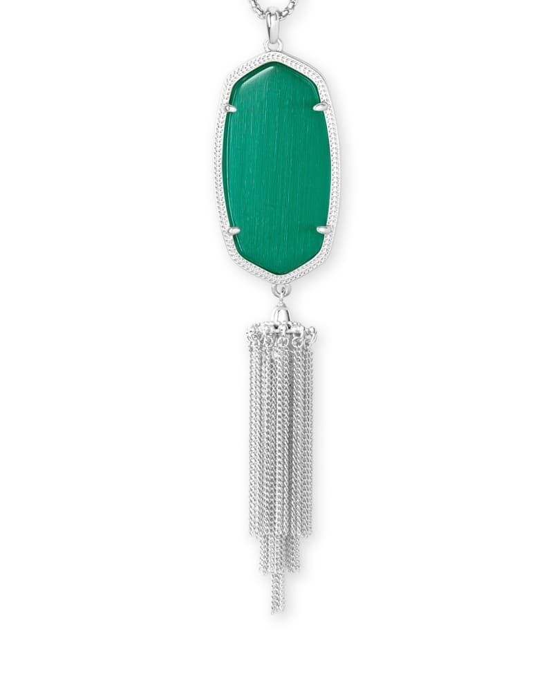 Rayne Silver Long Pendant Necklace in Emerald Cat's Eye | Kendra Scott