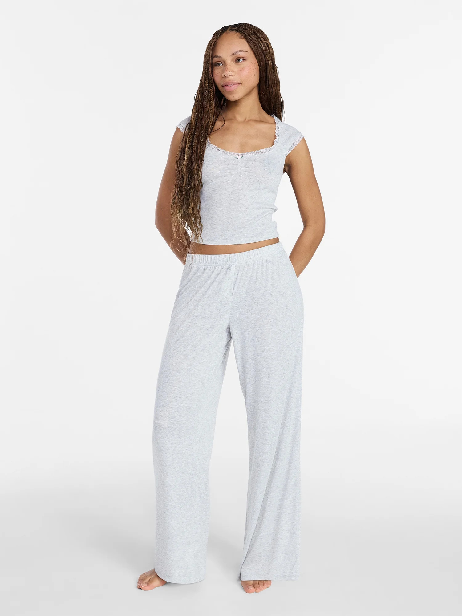 No Boundaries Pointelle Baby Tee and Pants Sleep Set, 2-Piece, Women's XXS-3X - Walmart.com | Walmart (US)