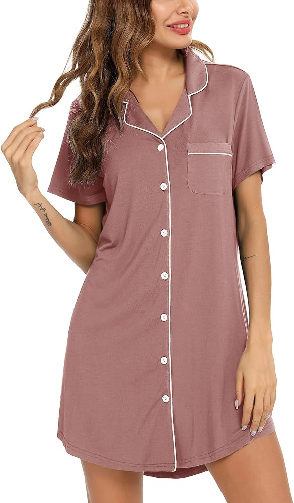 Anjue Pajama Nightgowns for Women Button Down Pajamas Tops Short/Long Sleeve Sleepwear Sleep Shir... | Amazon (US)