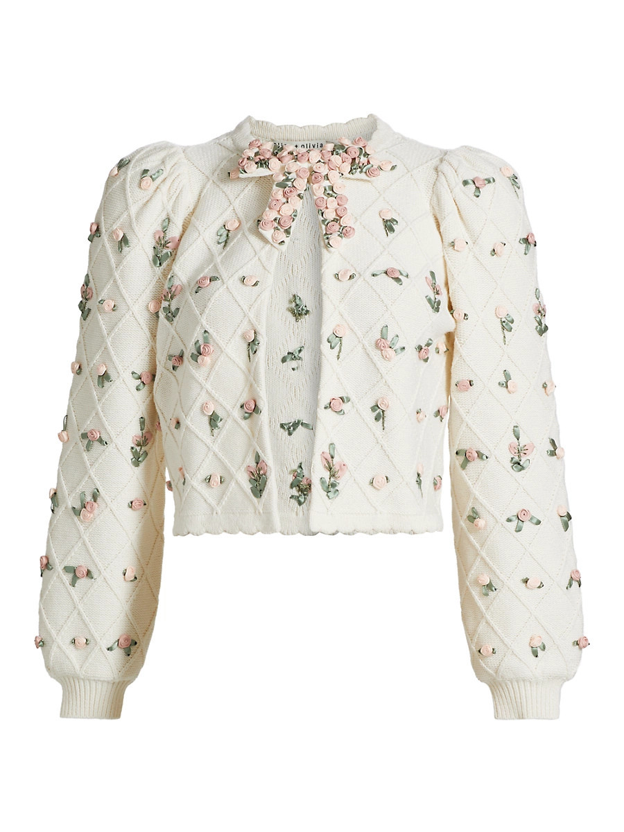 Women's Kitty Floral Puff-Sleeve Cardigan - Soft White Multi - Size XL | Saks Fifth Avenue