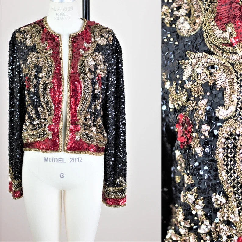 Sz M// Tapestry Style Jaclet Jacket// Vintage Sequins Beaded - Etsy Canada | Etsy (CAD)