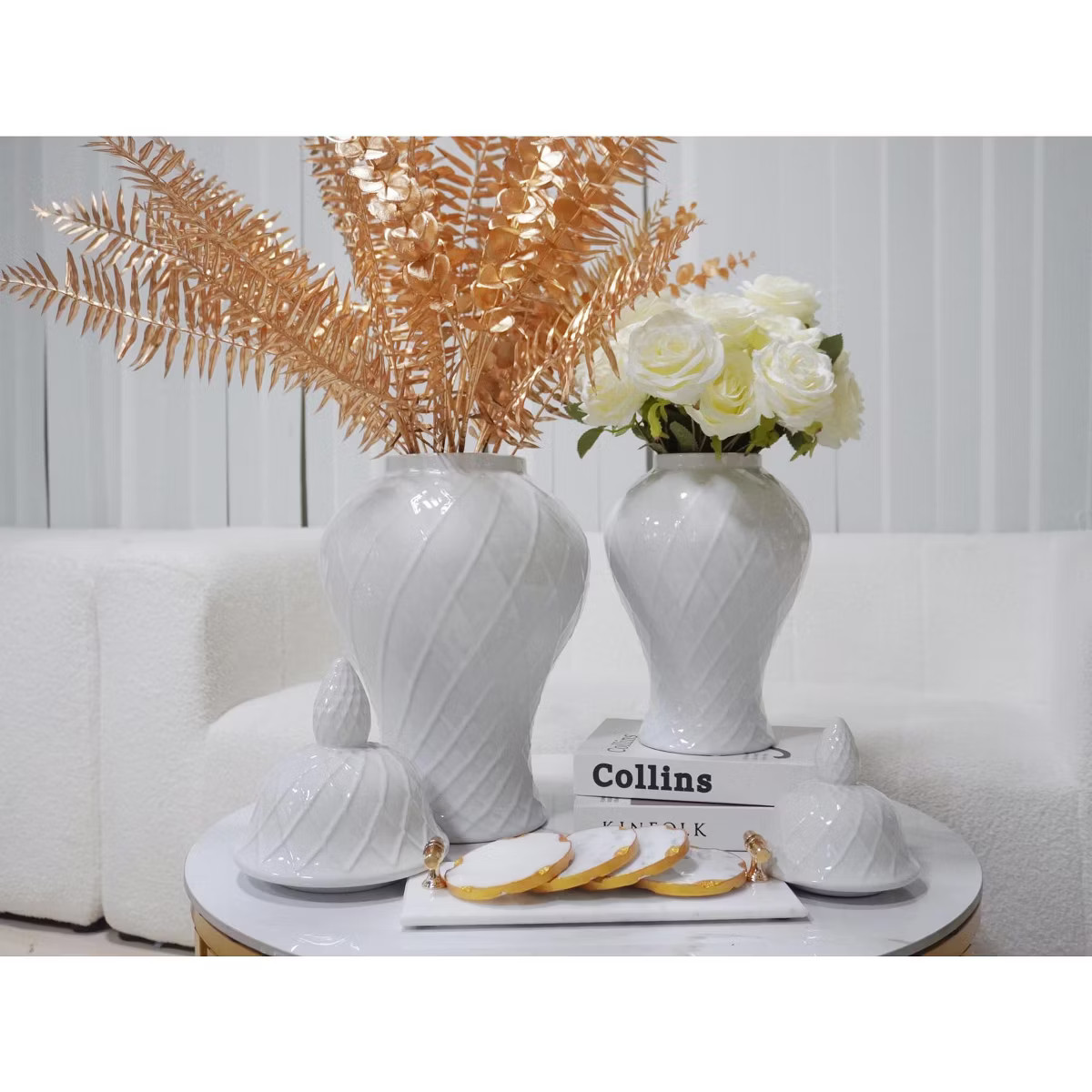 Gulches Elegant White Ceramic Ginger Jar with Decorative Design | Target
