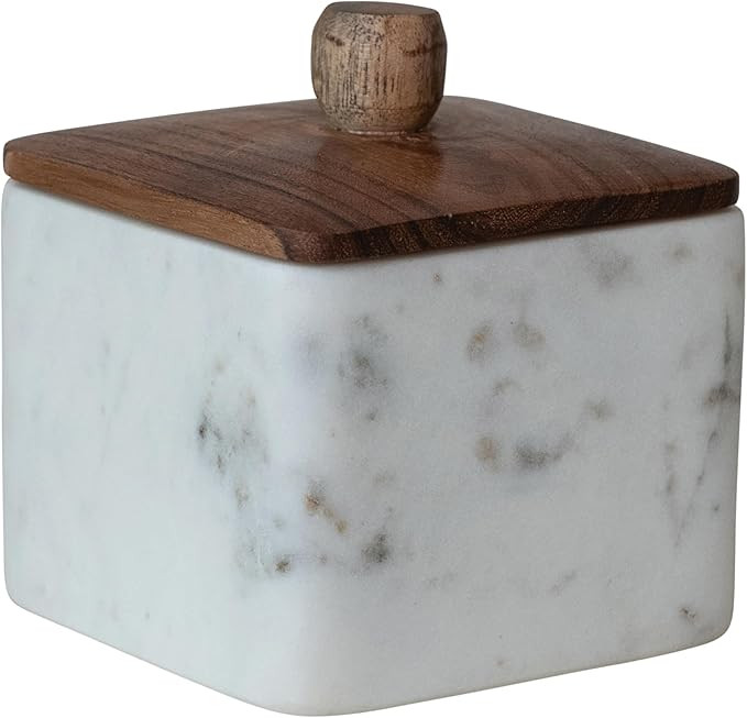 Bloomingville Marble Container with Acacia Wood Lid, White and Natural | Amazon (US)