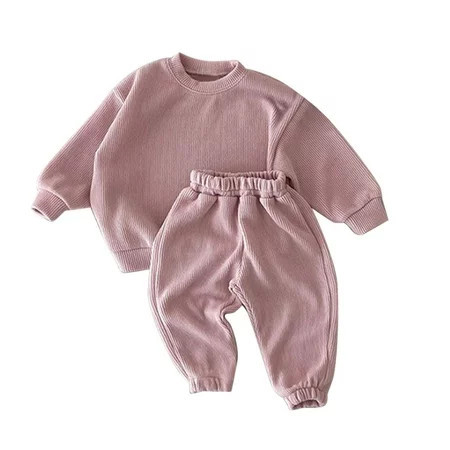Toddler Outfits for Boys Baby Girls Boys Autumn Solid Cotton Long Sleeve Long Pants Set Outfits Clothes (Pink 80 12-18 Months) | Walmart (US)