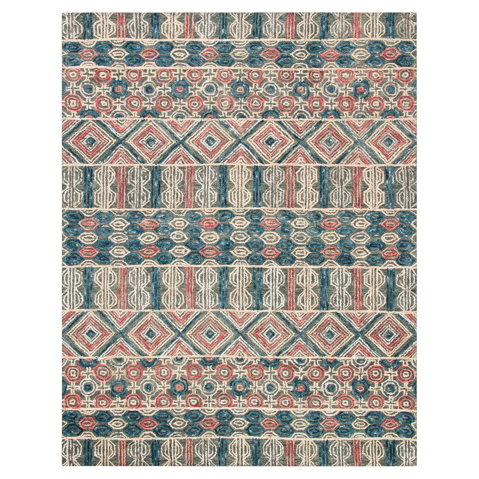 Harper Gray and Navy Geometric Tufted Wool Area Rug | World Market