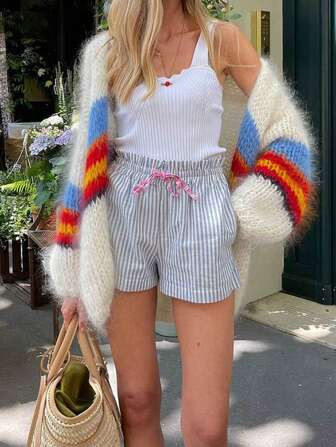 SHEIN EZwear Women's Colorful Long Sleeve Knitted Cardigan | SHEIN USA | SHEIN
