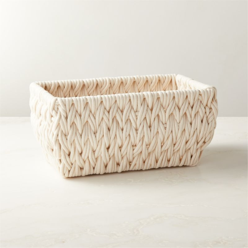 Conway Rectangular White Cotton Storage Basket Small + Reviews | CB2 | CB2