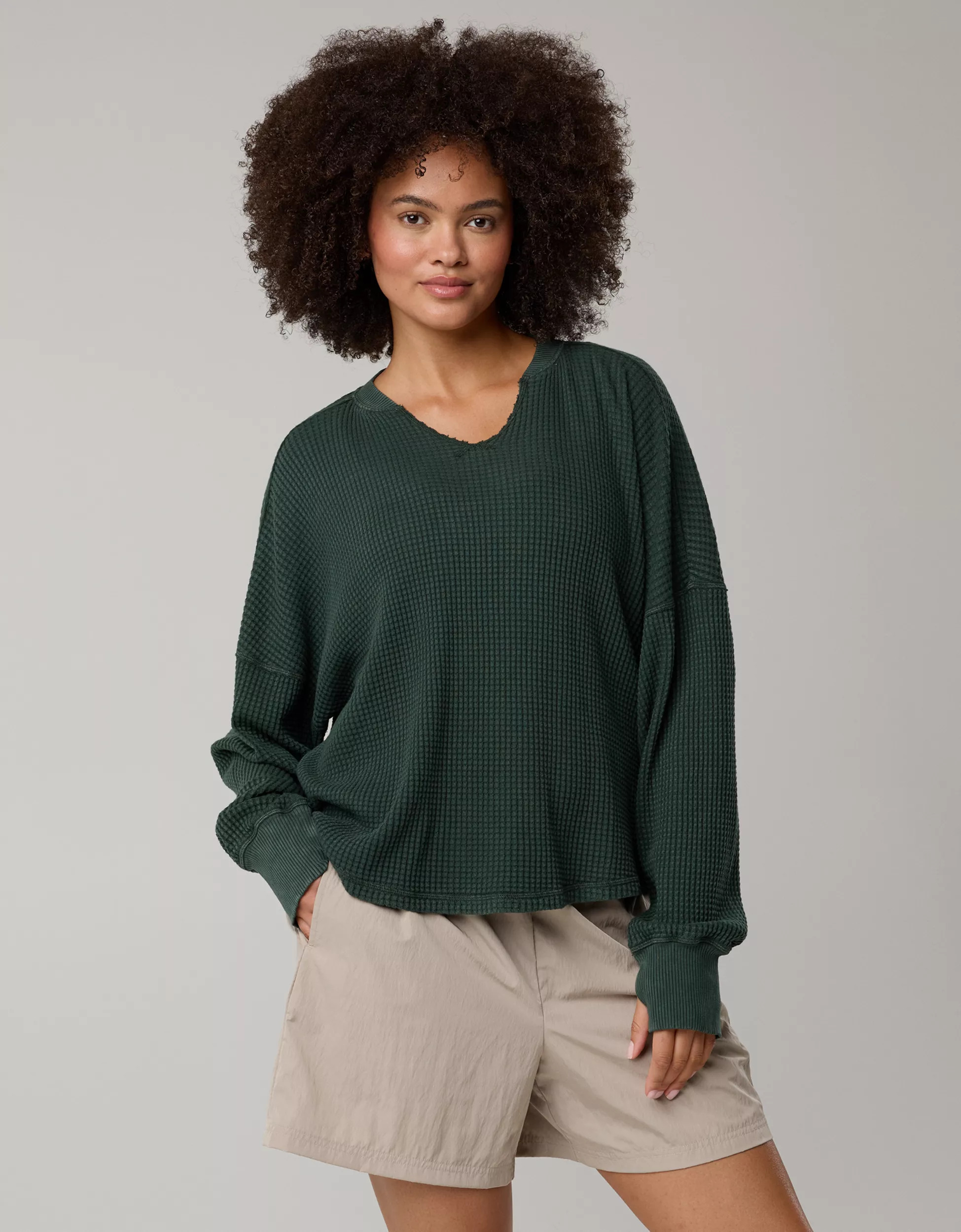 OFFLINE By Aerie Wow! Waffle Notch Neck Long Sleeve T-Shirt | Aerie