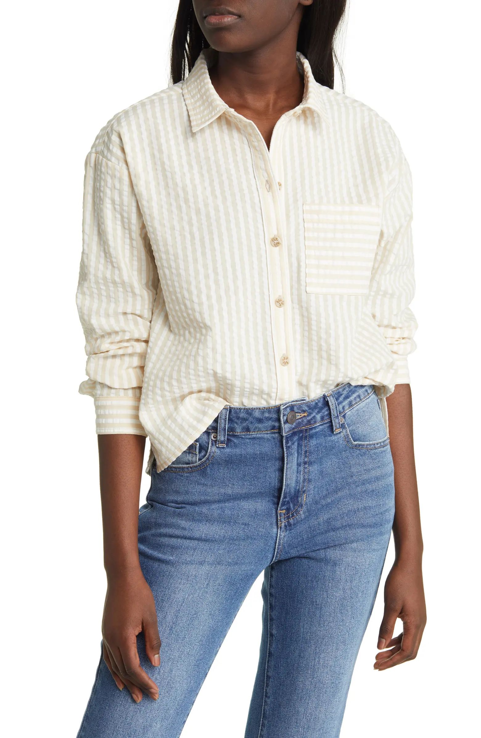 Stripe Cotton Blend Seersucker Shirt | Nordstrom