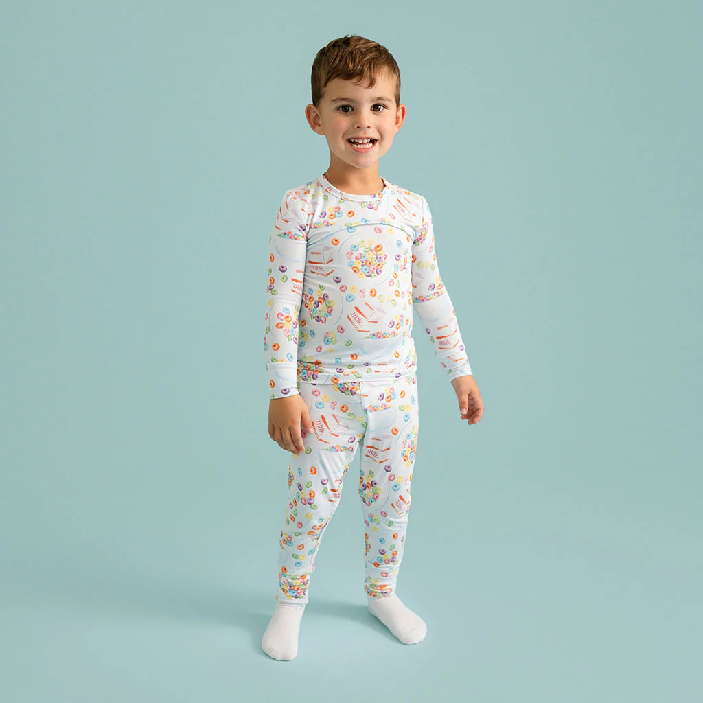 Breakfast Blue Long Sleeve Toddler Pajamas | Cereal | Posh Peanut