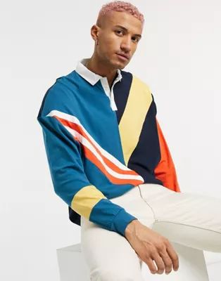 ASOS DESIGN oversized organic rugby polo shirt with retro color block | ASOS (Global)