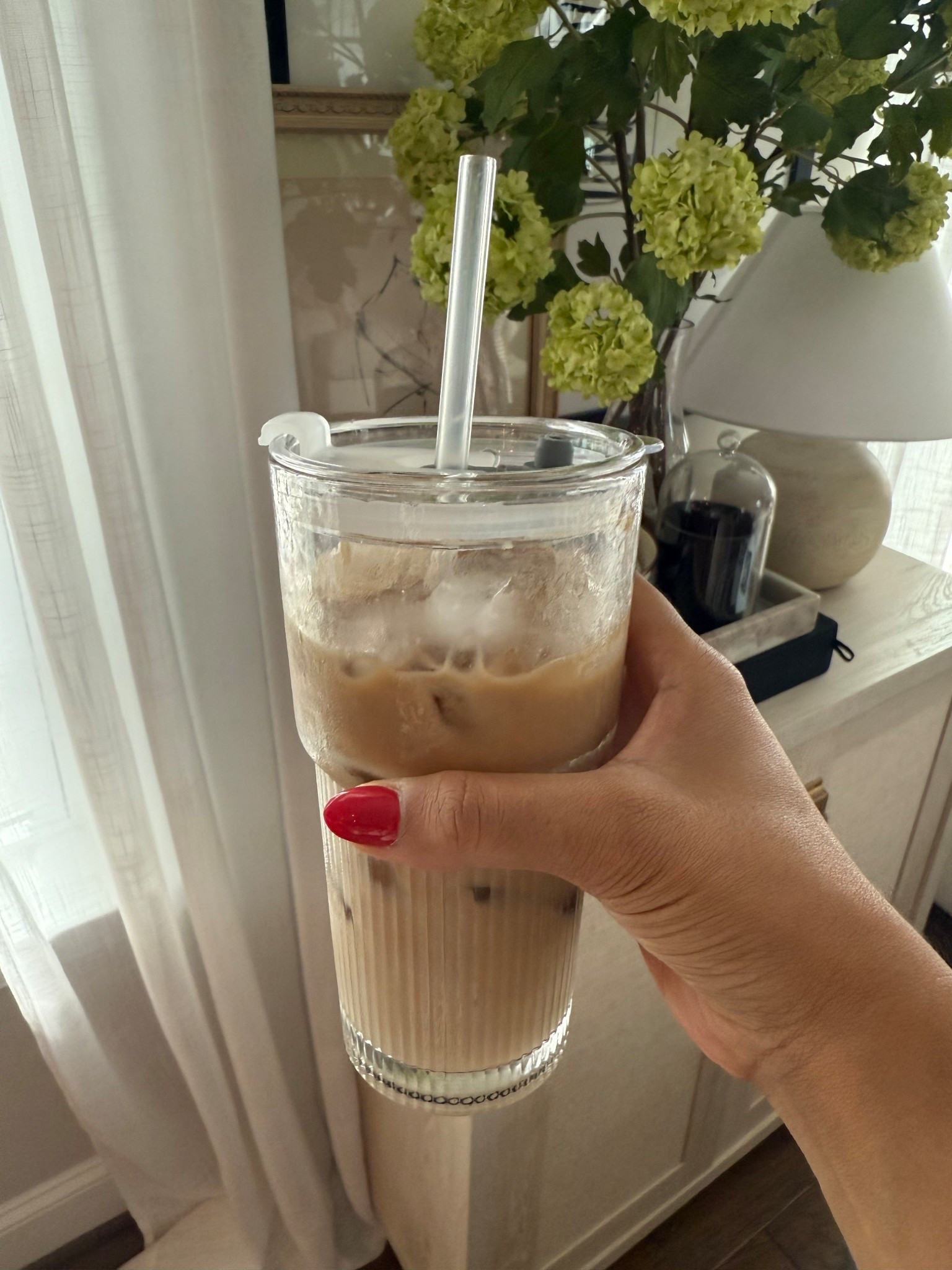 Thick glass cups with lids and a glass straw for ice coffee! 

#LTKFamily #LTKHome #LTKSeasonal