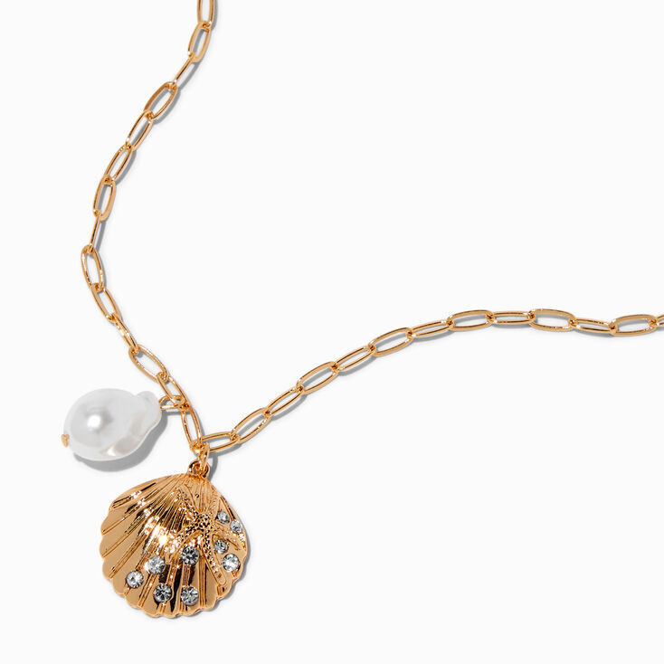 Clam Shell & Pearl Gold-tone Pendant Necklace | Claire's (UK)