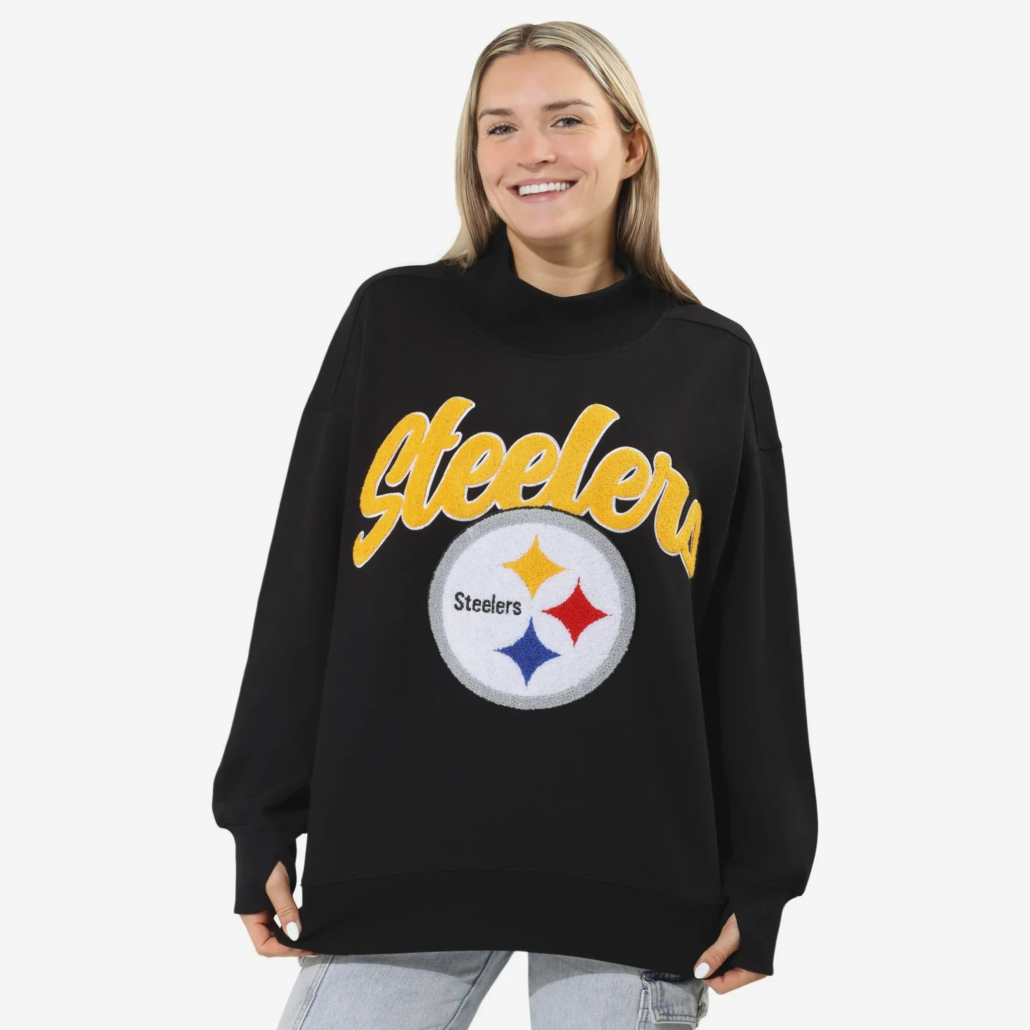 Pittsburgh Steelers Chenille Logo Oversized Mockneck Sweatshirt | FOCO inc