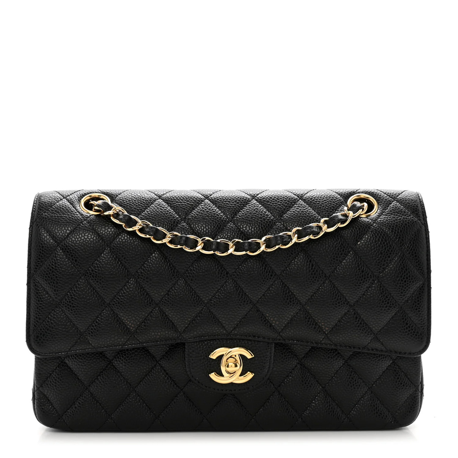 Caviar Quilted Medium Double Flap Black | FASHIONPHILE (US)