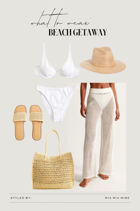 Abercrombie vacation outfit / beach outfit 
Abercrombie white bikini
Abercrombie crochet coverup pants 
Abercrombie slide sandals 

#LTKswim #LTKtravel #LTKfindsunder100