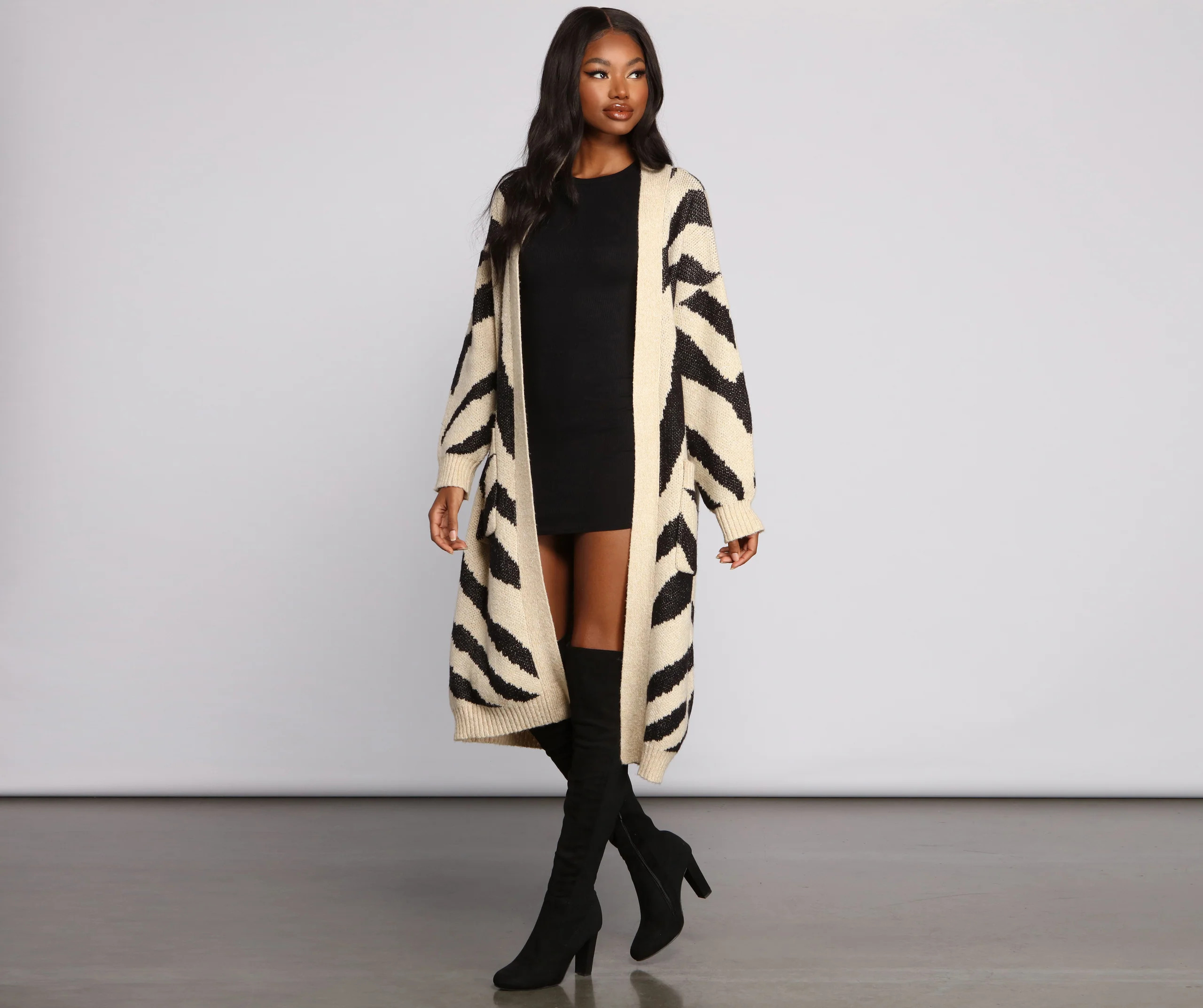 Zebra Print Long Line Cardigan | Windsor Stores