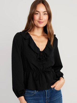 Ruffle-Trim Clip-Dot Top for Women | Old Navy (US)