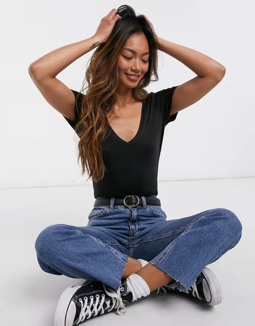 Brave Soul v neck t-shirt bodysuit-Black | ASOS (Global)