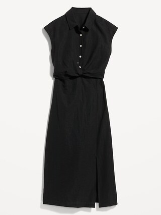 Waist-Defined Twist-Front Midi Shirt Dress for Women | Old Navy (US)