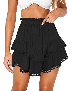 Women's High Waist Ruffle Mini Skirt Lace Trim Flowy Boho Skorts for Women Flared Tiered Golf Ten... | Amazon (US)