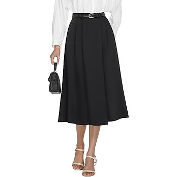 Casly Lamiit Women's High Waisted Midi Skirts Business Casual Flare Dressy Work A Line Pleated Sk... | Amazon (US)