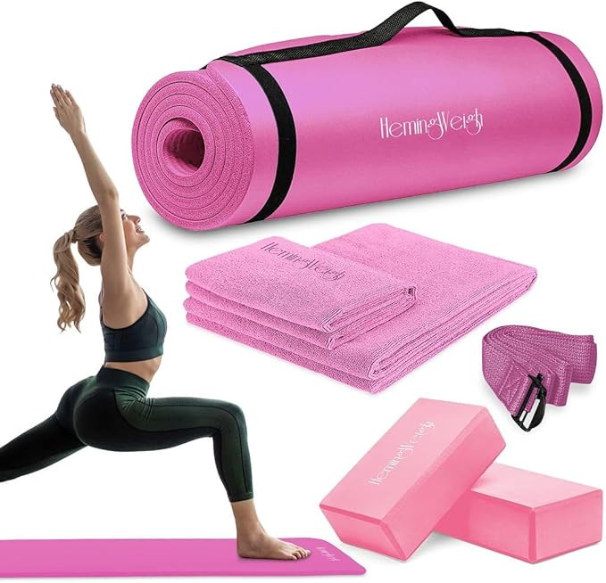 HemingWeigh Yoga Mat Thick, Yoga Kit for Home Workouts, 1/2 Inch Thick Yoga Mat for Women, Men, N... | Amazon (UK)