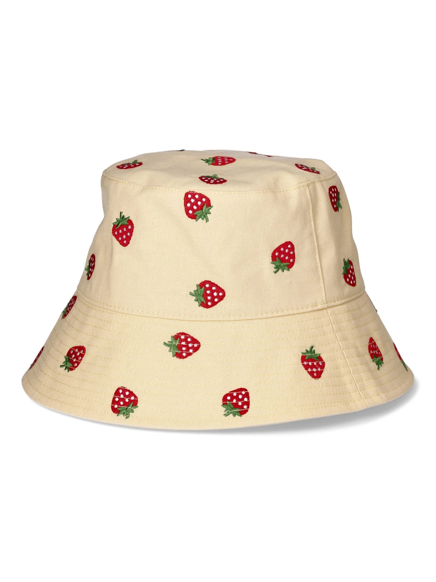 No Boundaries Women's Embroidery Bucket Hat Yellow Strawberry | Walmart (US)