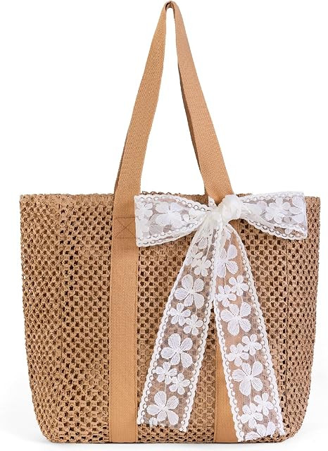 Straw Beach Tote Bag for Women: 2026 Large Woven Handbag with Zipper, Perfect for Vacation, Trave... | Amazon (US)