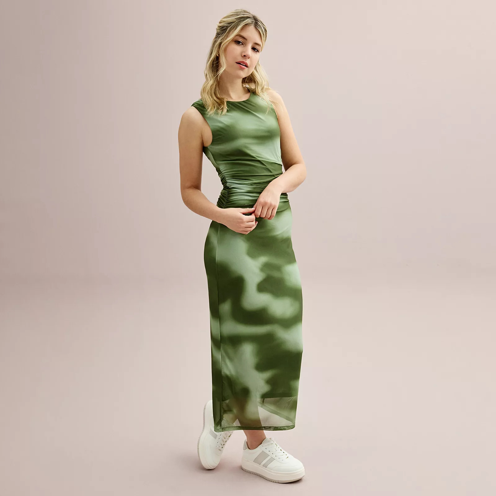 Juniors' madden girl Ruched Side Mesh Maxi Dress, Girl's, Size: Medium, Green Team | Kohl's