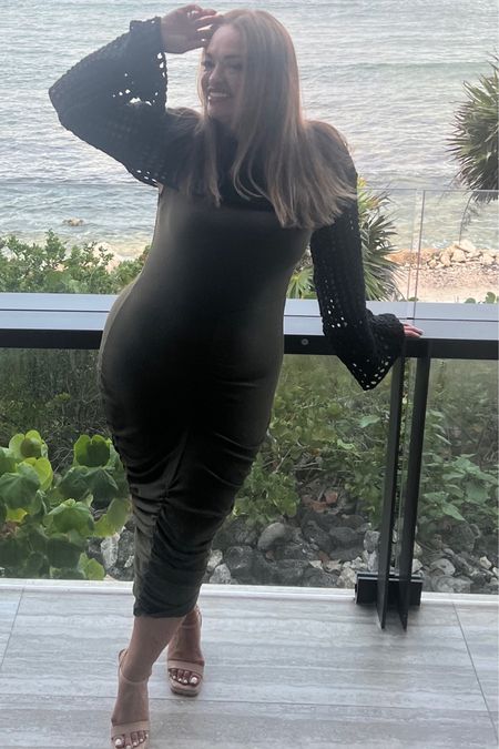 This crochet shrug came in handy at the sushi restaurant when the air was blasting. Love this olive maxi body con dress with ruching! Wearing my favorite dream cloud sandals

#LTKbeauty #LTKtravel #LTKunder100