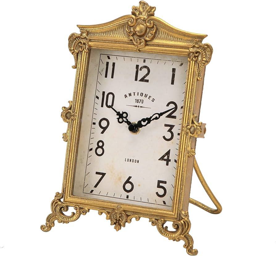 NIKKY HOME Vintage Gold Table Clock, Silent Non-Ticking Battery Operated Retro Desk Shelf Mantel ... | Amazon (US)