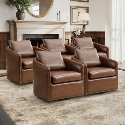 28" Wide Modern Soft Upholstered Nailhead Trim Removable Cushion Recessed Arm Barrel Chair With Swivel (Set of 5) | Wayfair North America