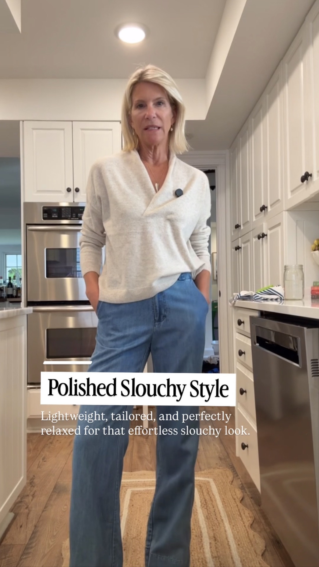 I love this whole slouchy look! These trouser jeans are actually beautifully tailored, but the wide-leg silhouette gives them that relaxed, effortless feel. They’re lightweight, comfortable, and polished enough to take you just about anywhere.

👩‍💻 LTK PRO TIPS
❤️ Heart = Support my posts ;-)
🔖 Save = Get sale & restock alerts for the things you love!
📋 Lists = Keep favorites organized (List ideas: Christmas, Birthdays, and Vacations!)
📲 Share = Send lists and products to a friend (or your daughters like me).
💬 Comment = Ask me anything, and I’ll answer. ;-)

#LTKootd #LTKSeasonal #LTKOver40