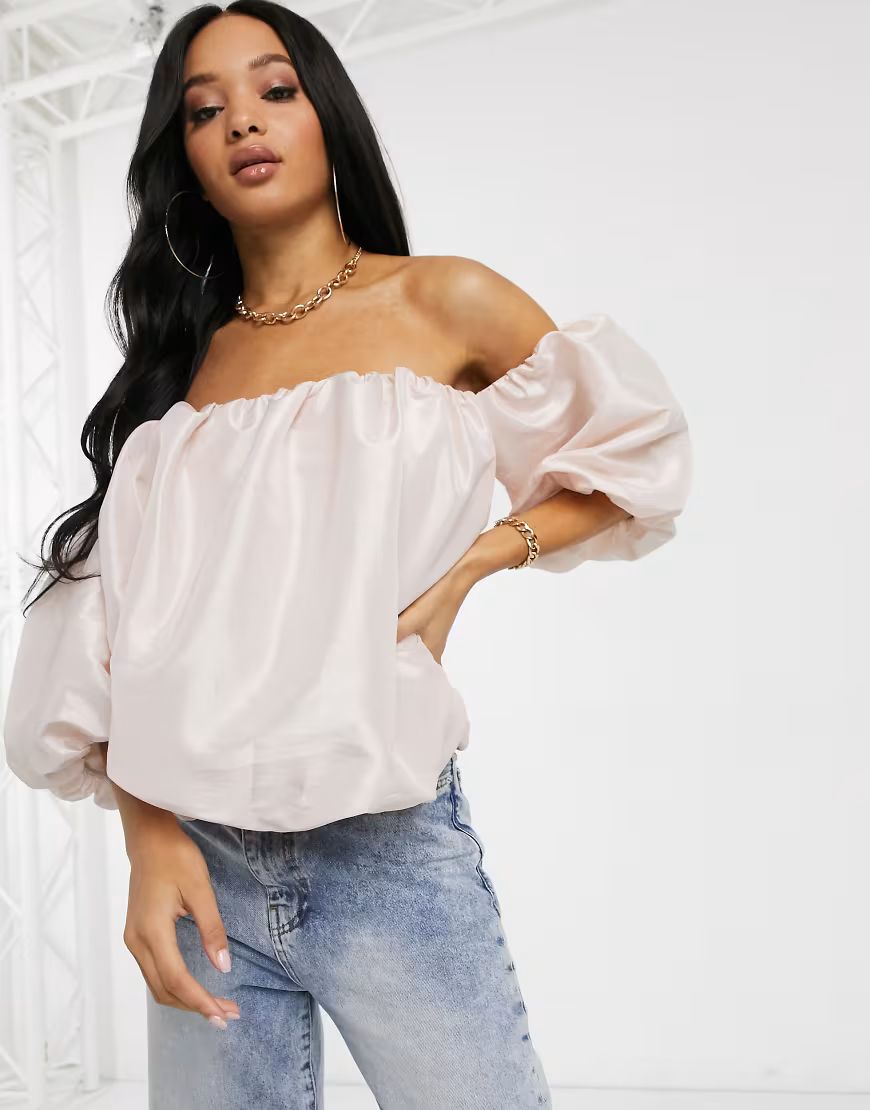 ASOS DESIGN taffeta off shoulder top with bubble sleeve-No Colour | ASOS (Global)