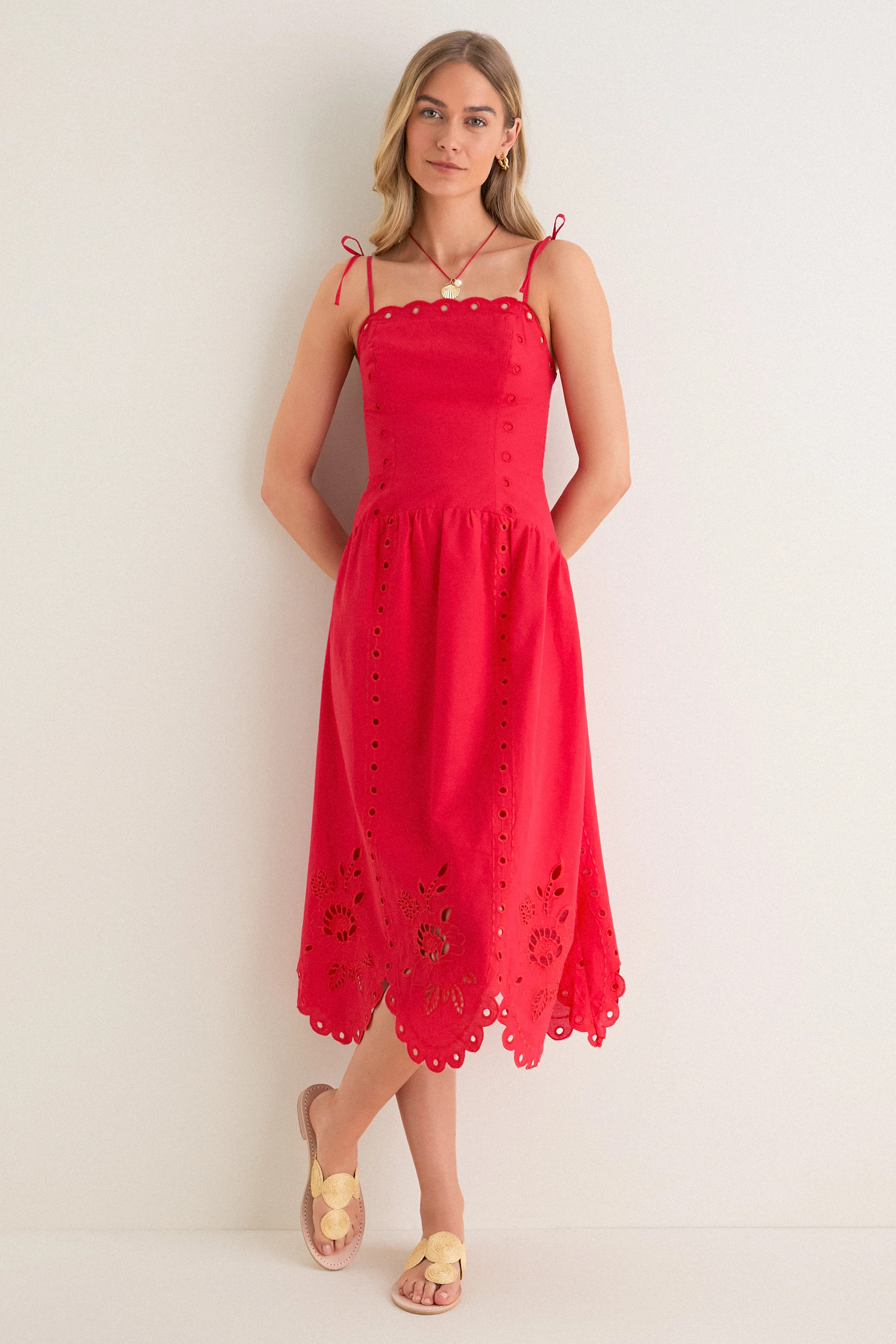 Red Eyelet Detail Midi Dress | Tuckernuck (US)