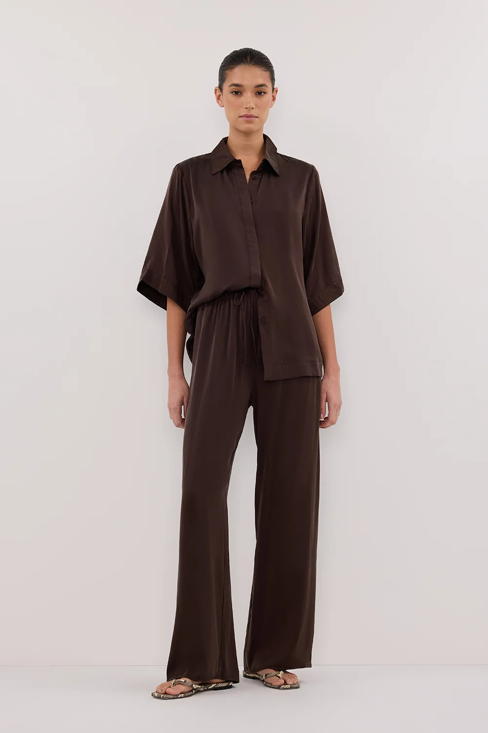 PERCY BITTER CHOC SILK SHIRT | DISSH