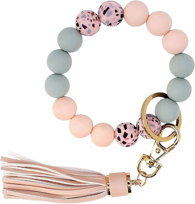 BIHRTC Key Ring Bracelet Car Keychain Holder Wristlet Silicone Women Beaded Bangle Chains | Amazon (US)