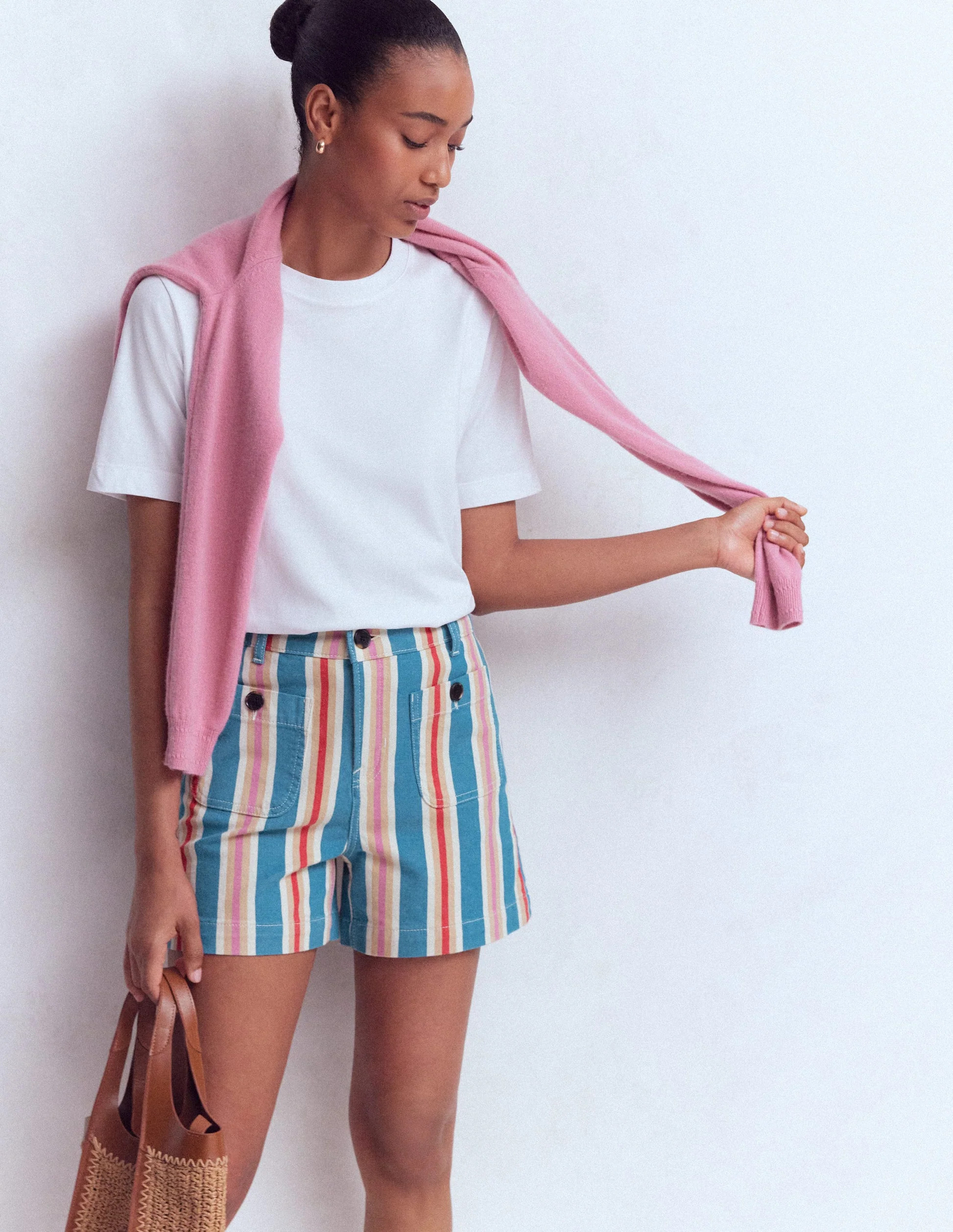 Primrose Denim Shorts-Blue, Pink, Red Multistripe | Boden (US)