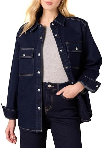 Amazon Essentials Women's Oversized Heavyweight Denim Shirt Jacket, Relaxed Fit | Amazon (US)