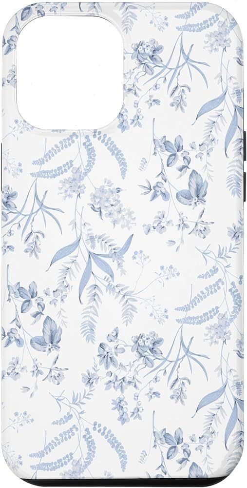 iPhone 13 Pro Max Blue and White Toile French Pattern Flowers Floral Botanical Case | Amazon (US)