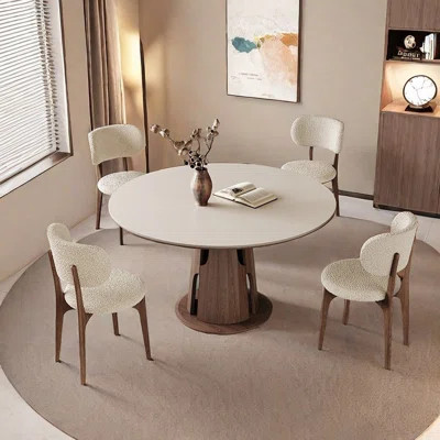Minimalist Round Dining Table with Rock Panel | Wayfair North America