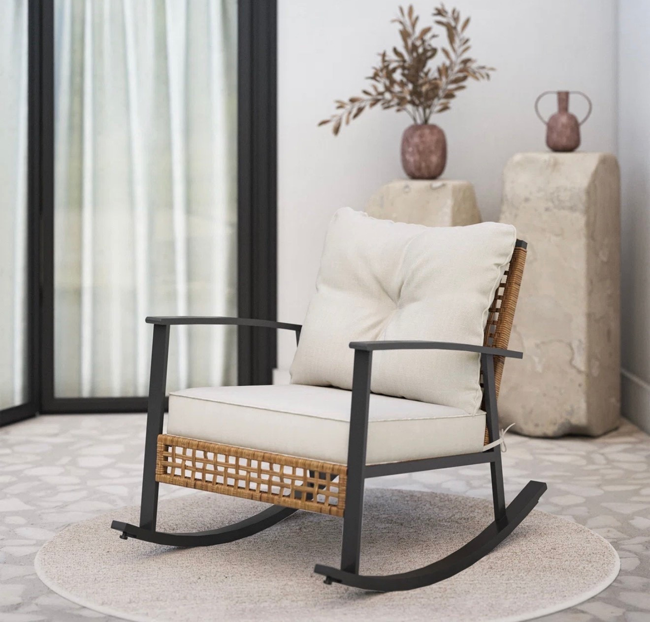 Patio wicker rocker with cushions @Wayfair